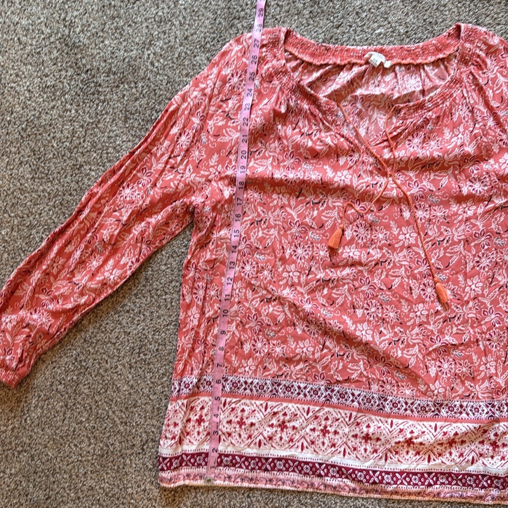 beachlunchlounge | Peach Long Sleeve Tie w/ Tassle Front Blouse - Picture 12 of 13